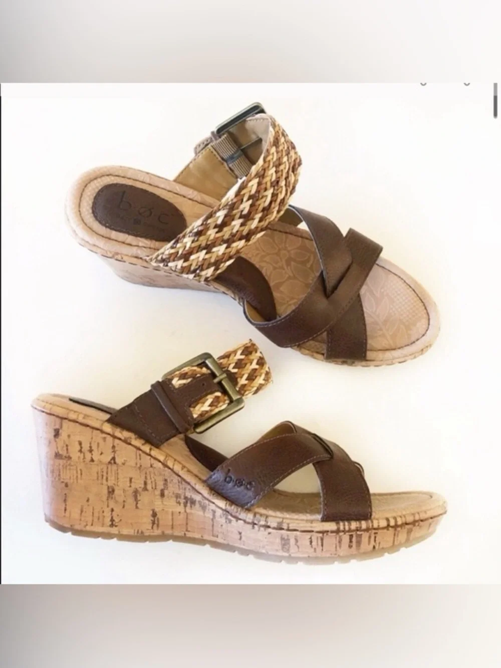 Brand new never worn BOC Brown Woven Strap Cork Wedge Sandals